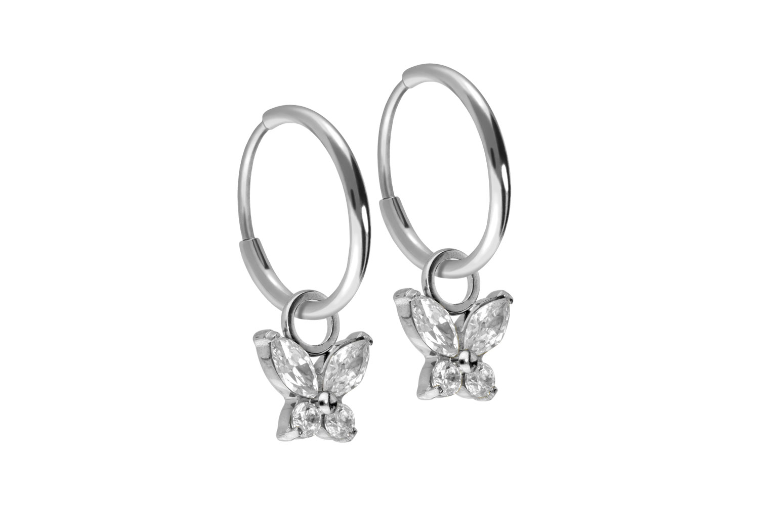 Titanium ear clicker creoles CRYSTAL BUTTERFLY
