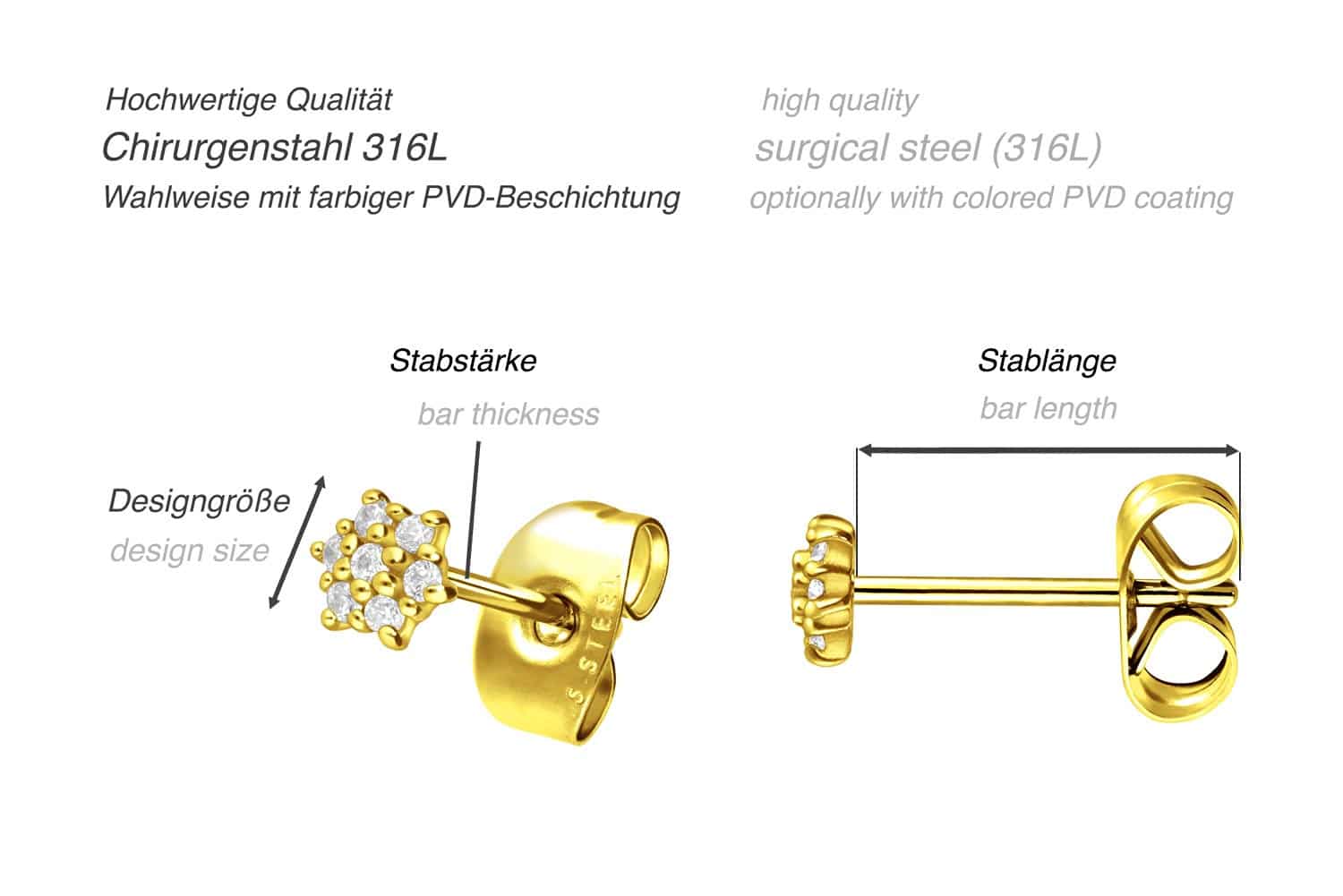 Chirurgenstahl Ohrstecker KRISTALLBLUME