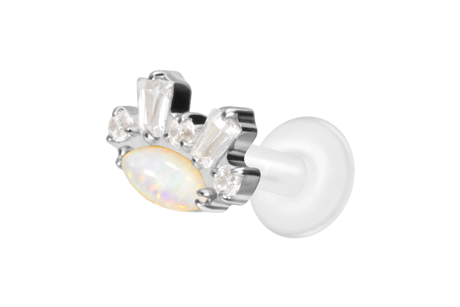 PTFE labret with internal thread + titanium attachment SYNTHETIC OPAL + CRYSTALS