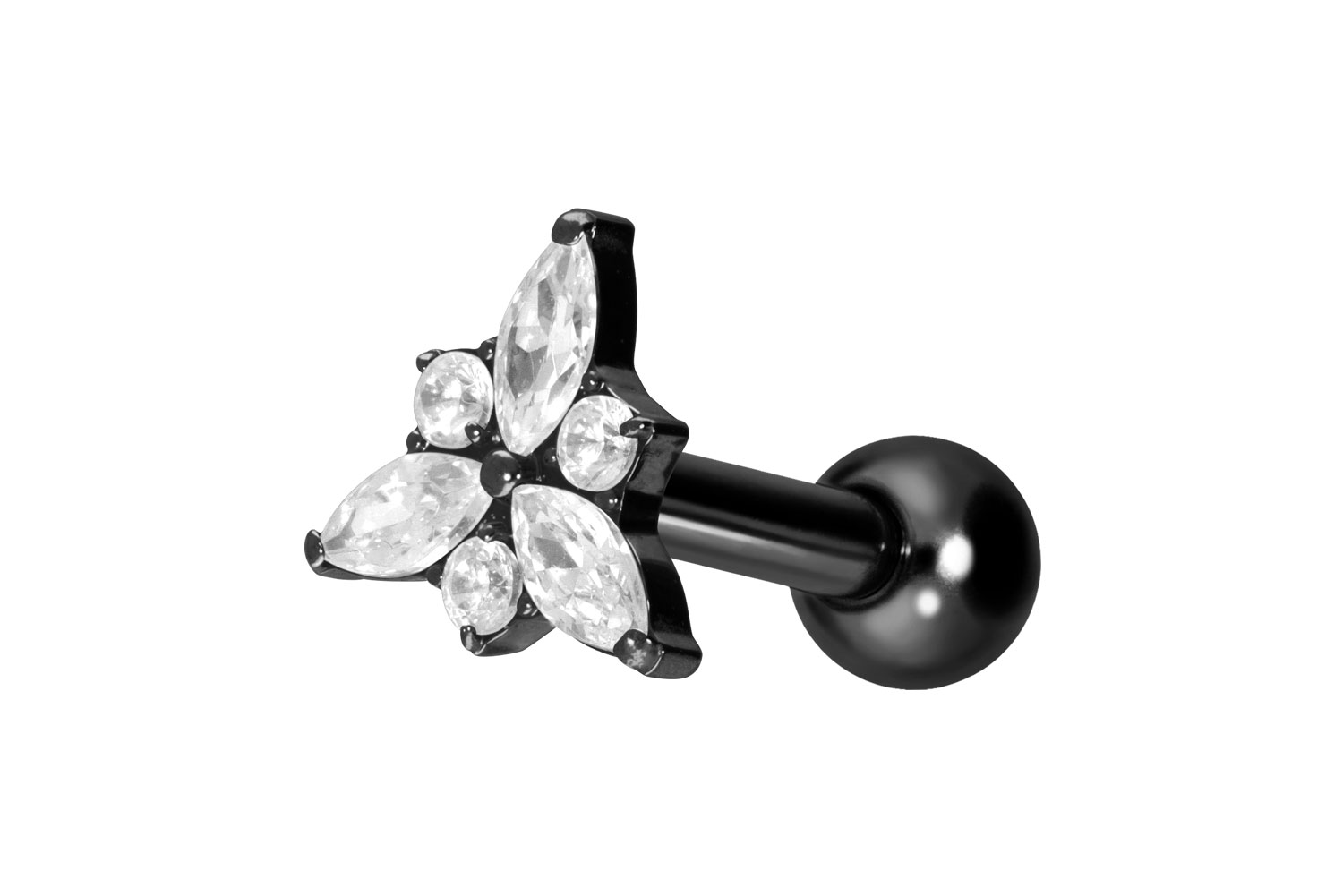 Titanium ear piercing with internal thread CRYSTAL BLOSSOM