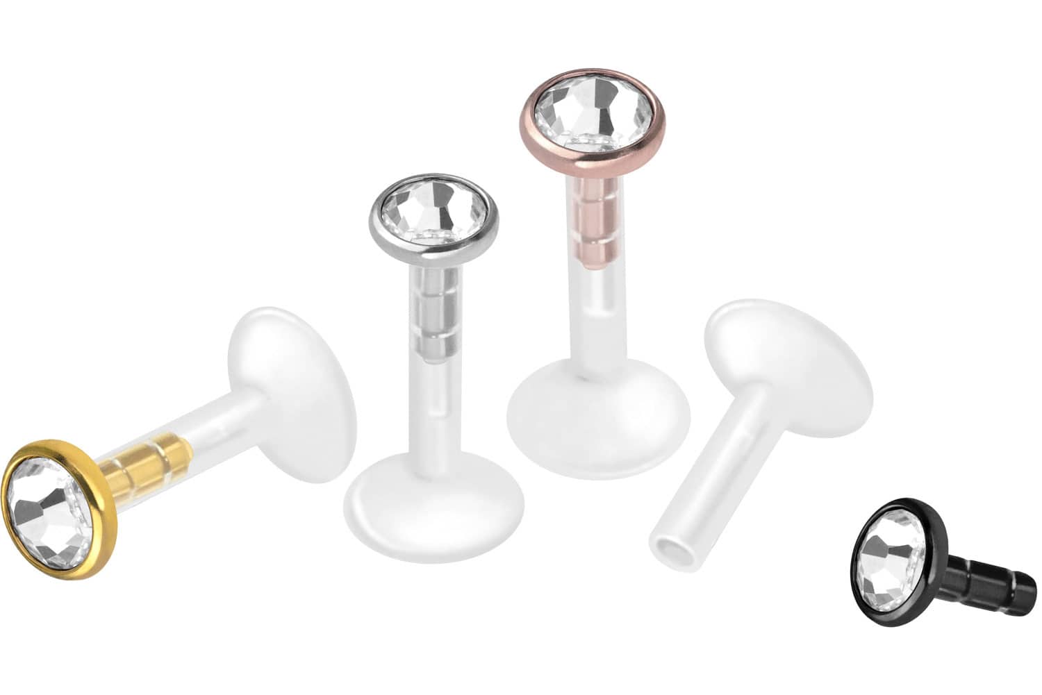 PMFK labret with plug-in system + surgical steel attachment FLAT CRYSTAL