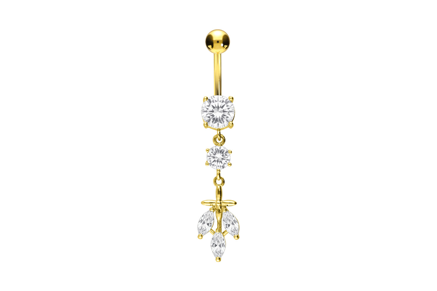 Surgical steel bananabell 2 CRYSTALS + CRYSTAL LEAVES