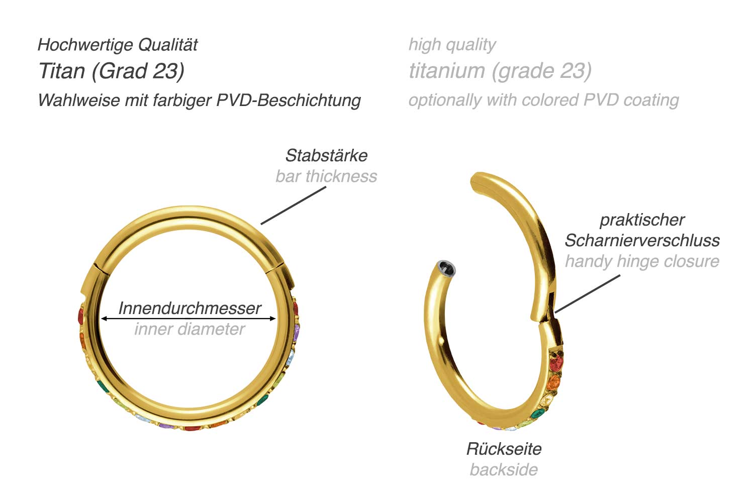 Titan Segmentring Clicker EINGEFASSTE BUNTE KRISTALLE