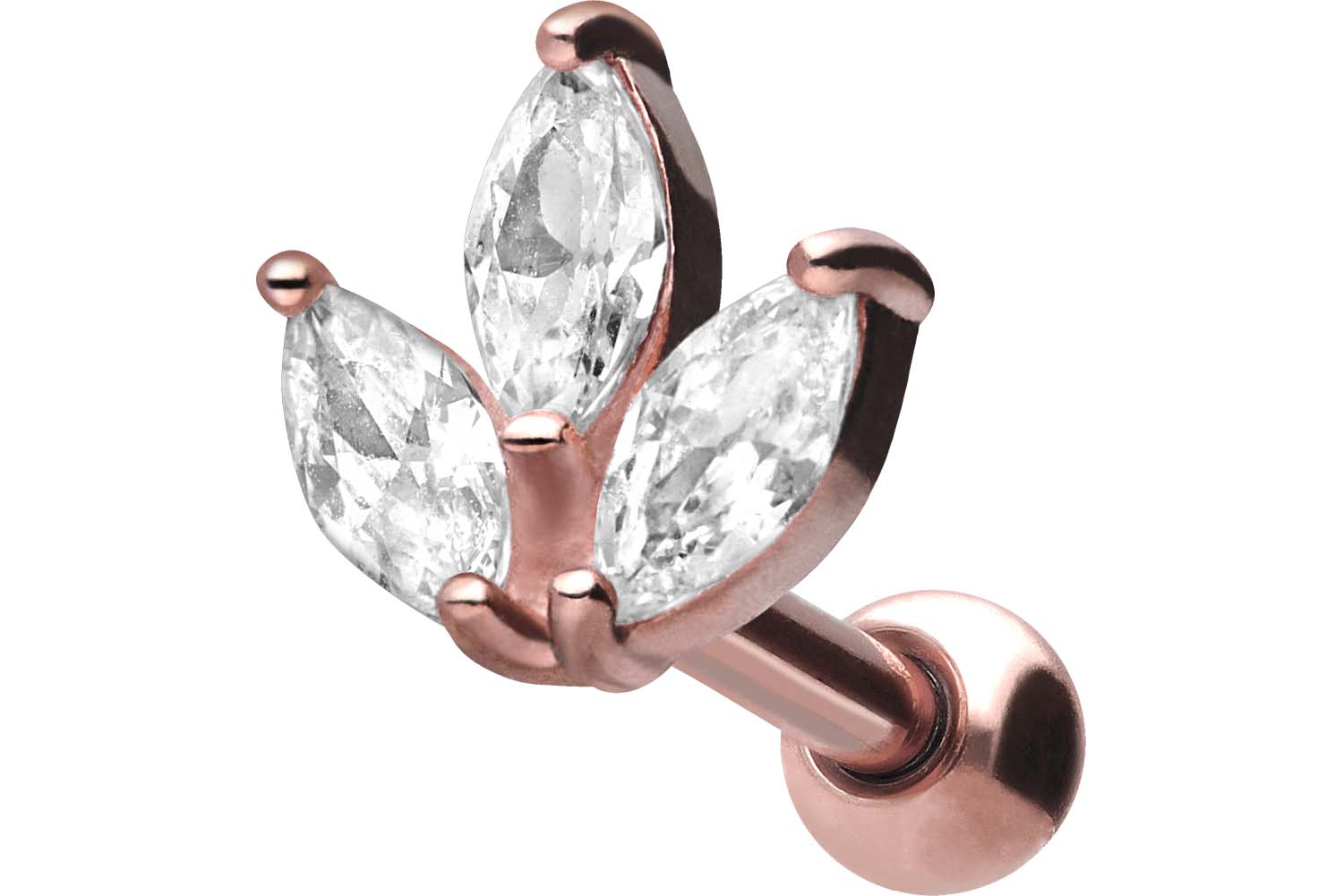 Surgical steel ear piercing CRYSTAL LEAVES