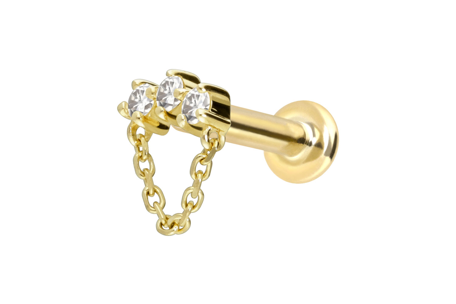 14 Karat Gold Labret mit Push Fit MOISSANIT-BOGEN + KETTE