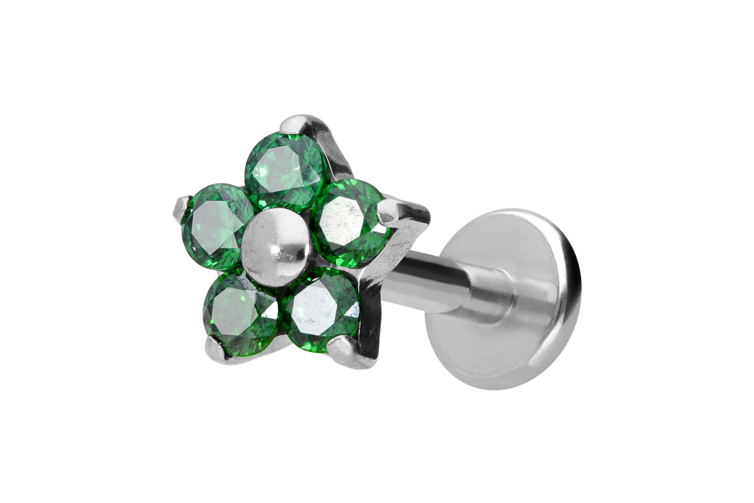 Titanium labret with internal thread CRYSTAL FLOWER