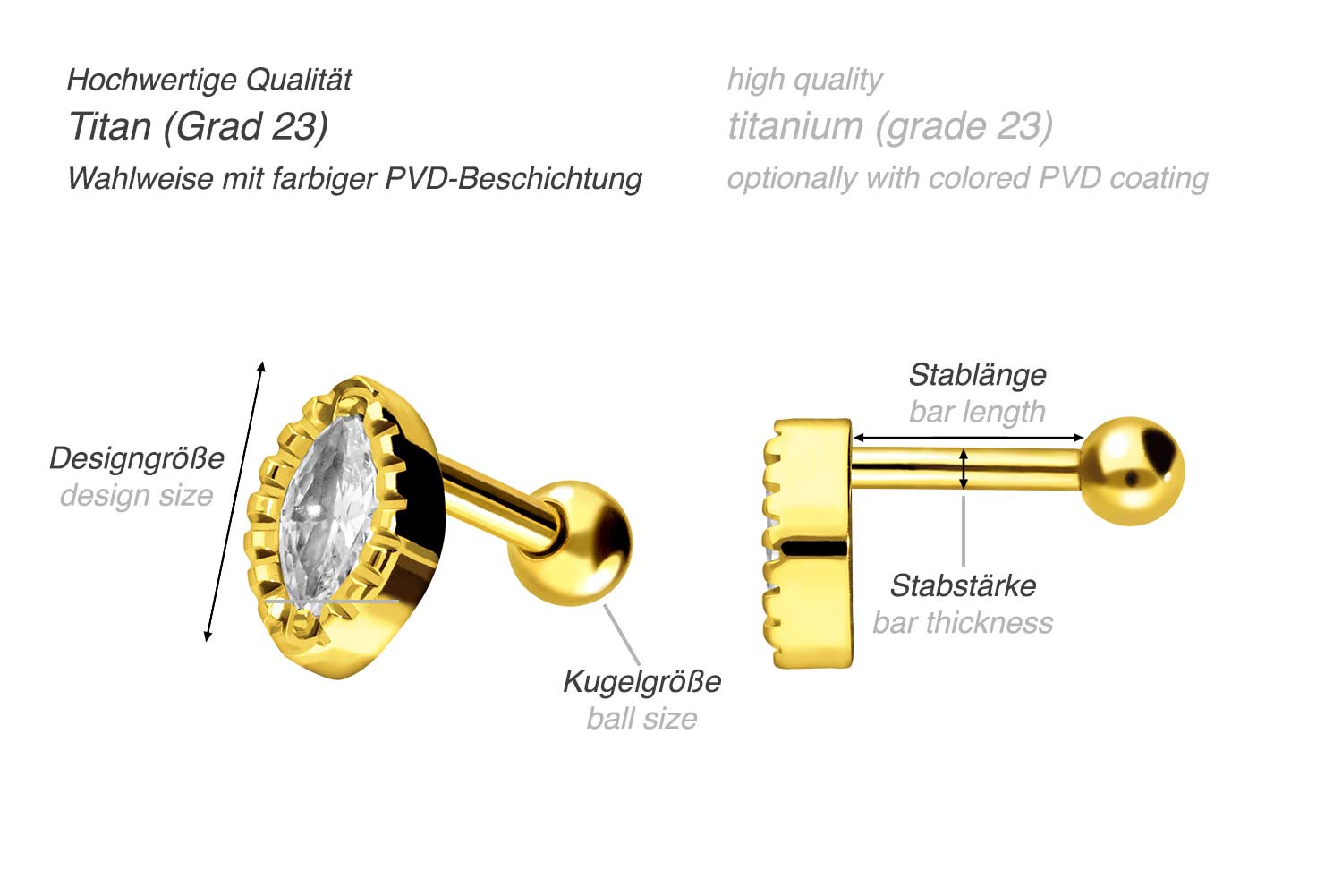 Titan Ohrpiercing KRISTALLTROPFEN