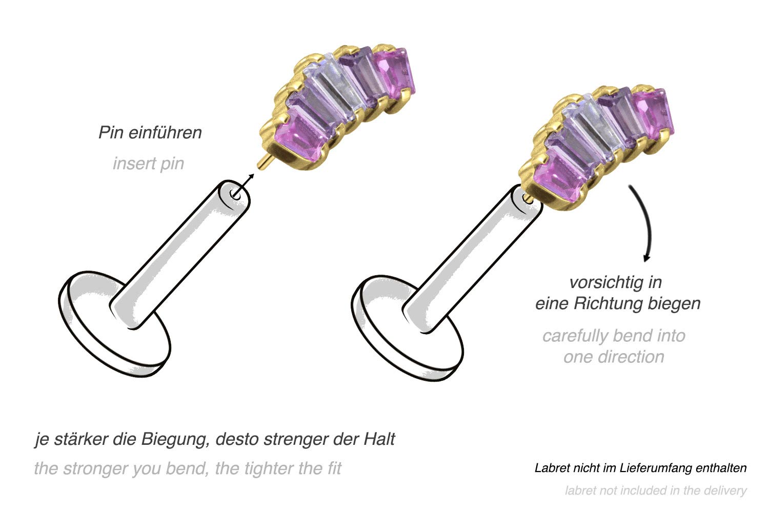 Titan Aufsatz mit Push Pin 5 EINGEFASSTE KRISTALLRECHTECKE