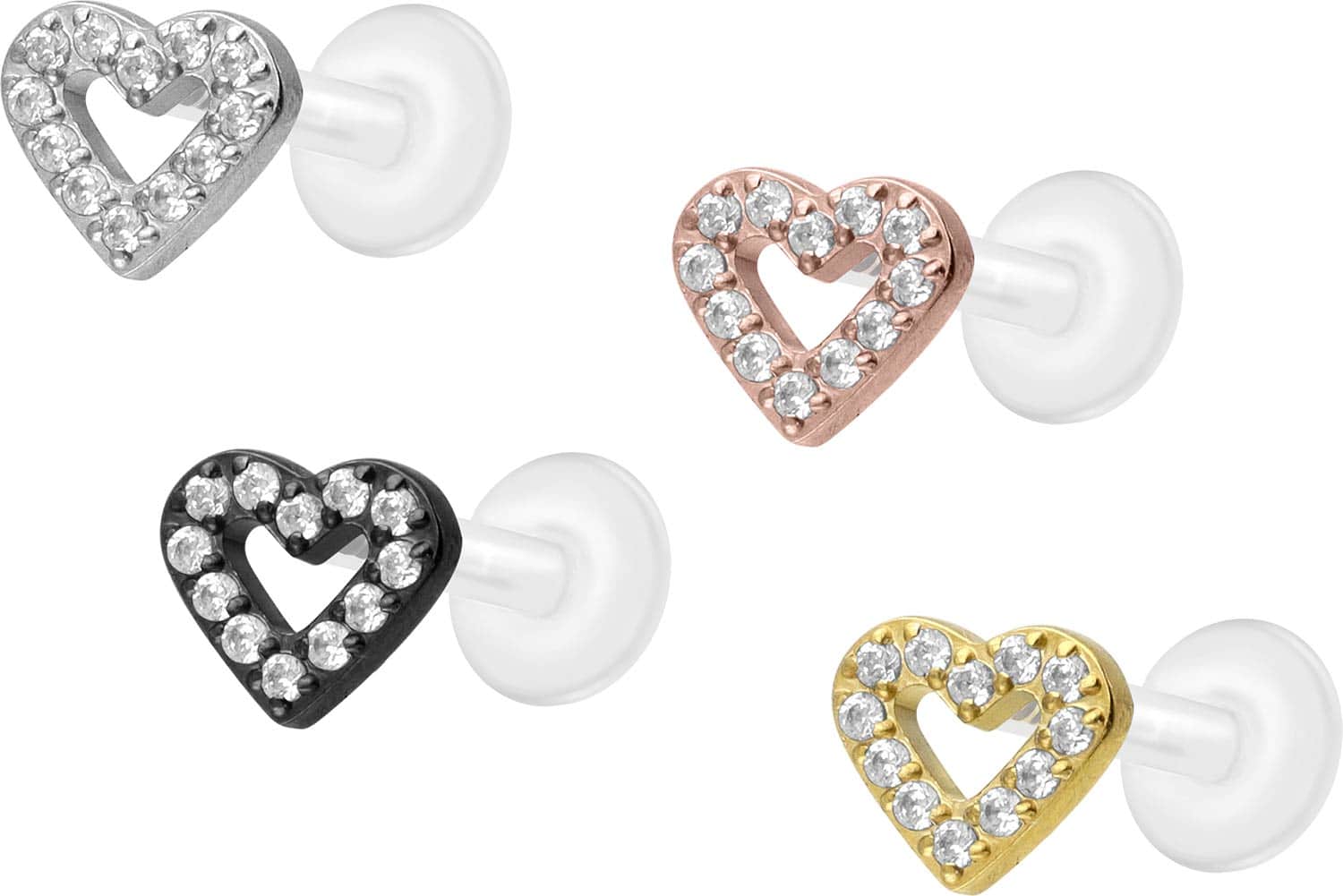 PTFE labret with internal thread + titanium attachment CRYSTAL HEART