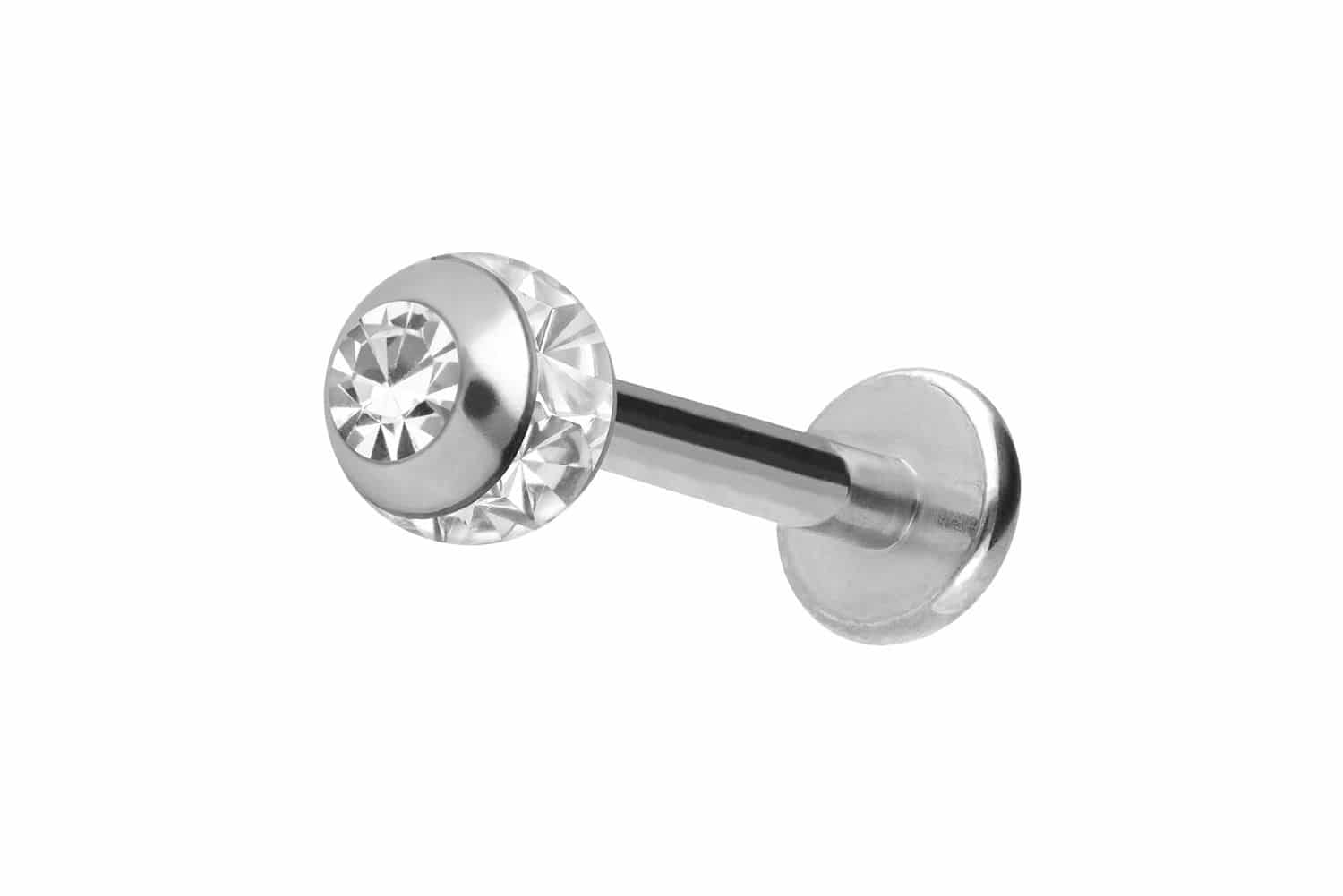 Surgical steel labret EPOXY RING BALL + CRYSTAL