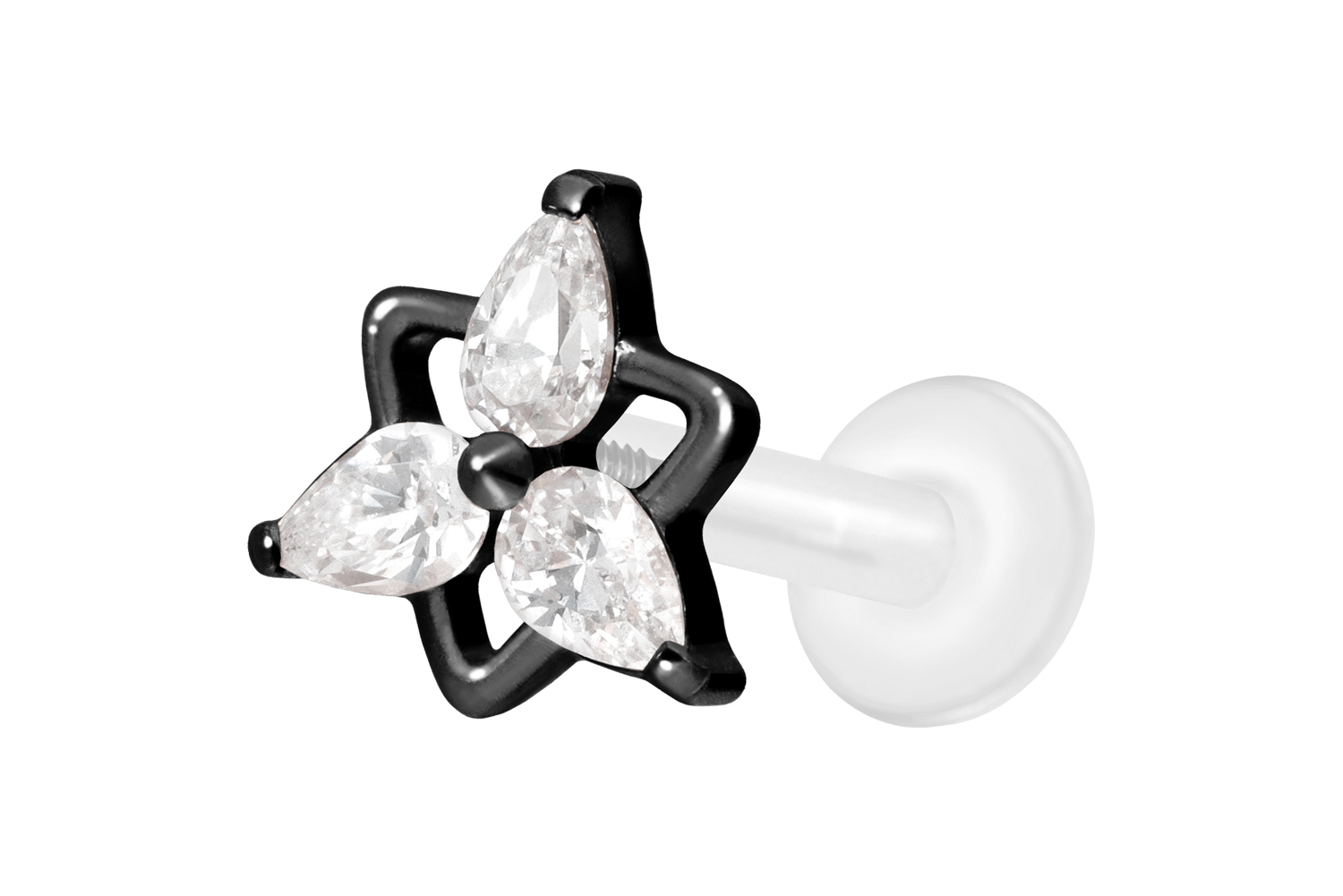 PTFE labret with internal thread + titanium attachment CRYSTAL FLOWER