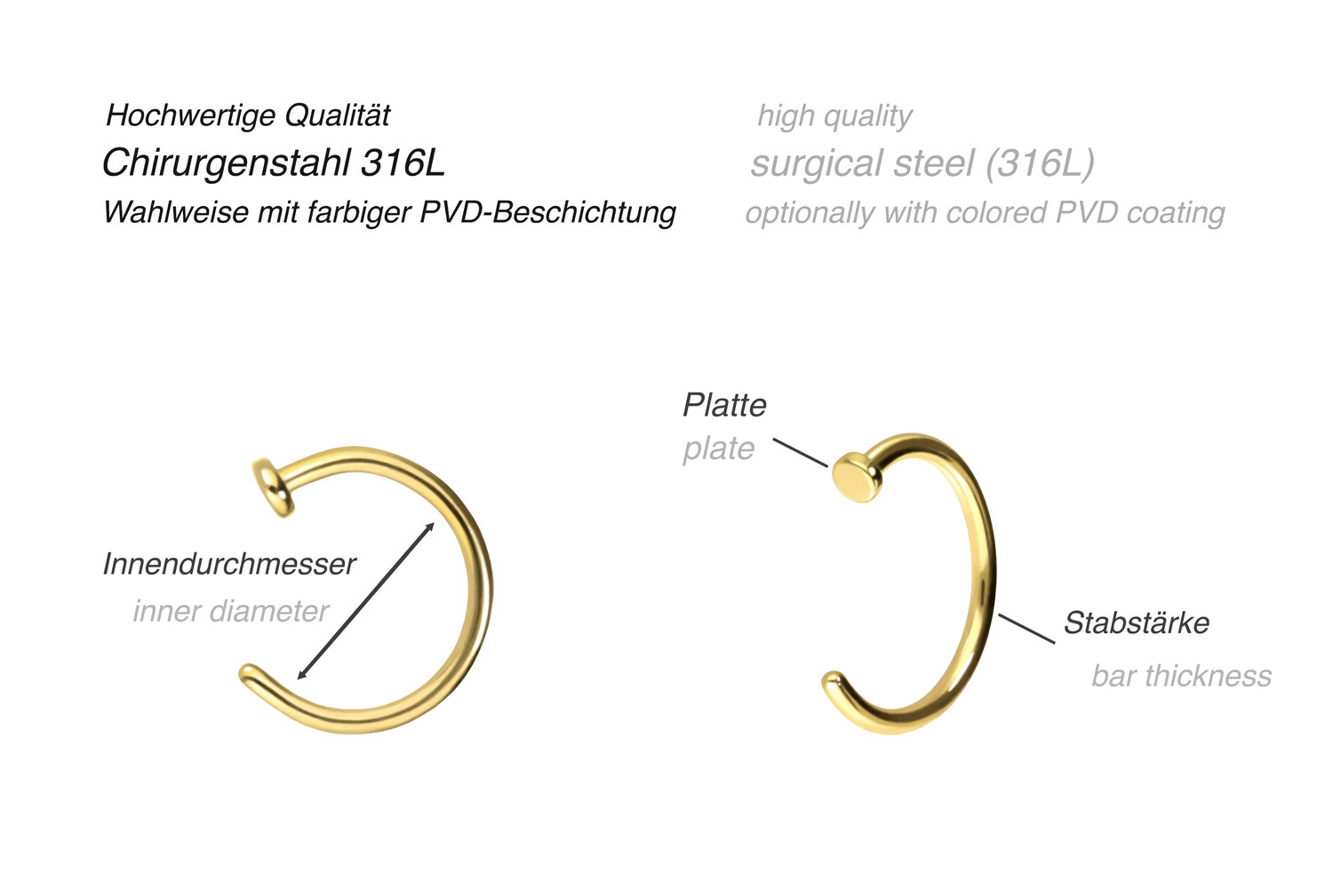 Chirurgenstahl Nasenring offen PLATTE