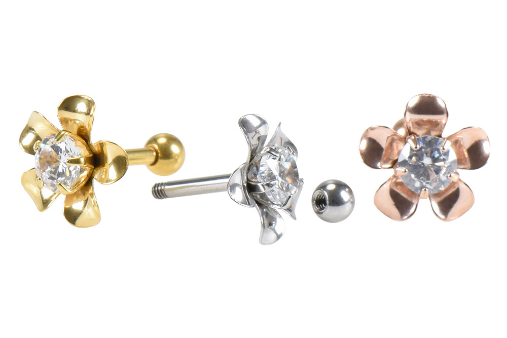 Chirurgenstahl Ohrpiercing BLUME + KRISTALL ++SALE++