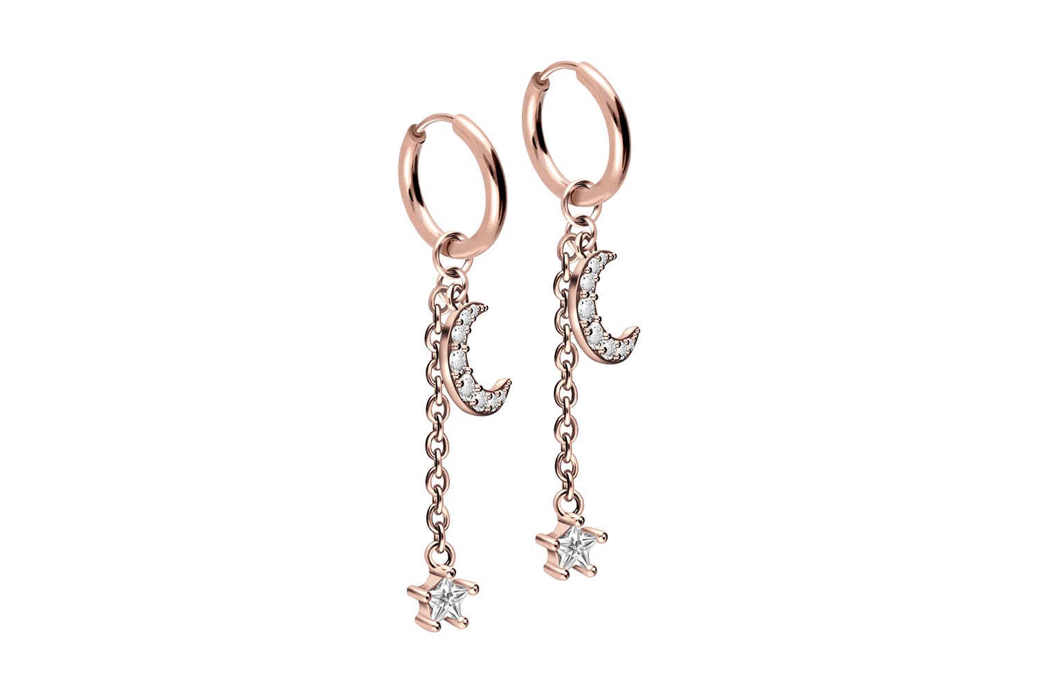 Surgical steel ear clicker creoles CRYSTAL MOON + CRYSTAL STAR