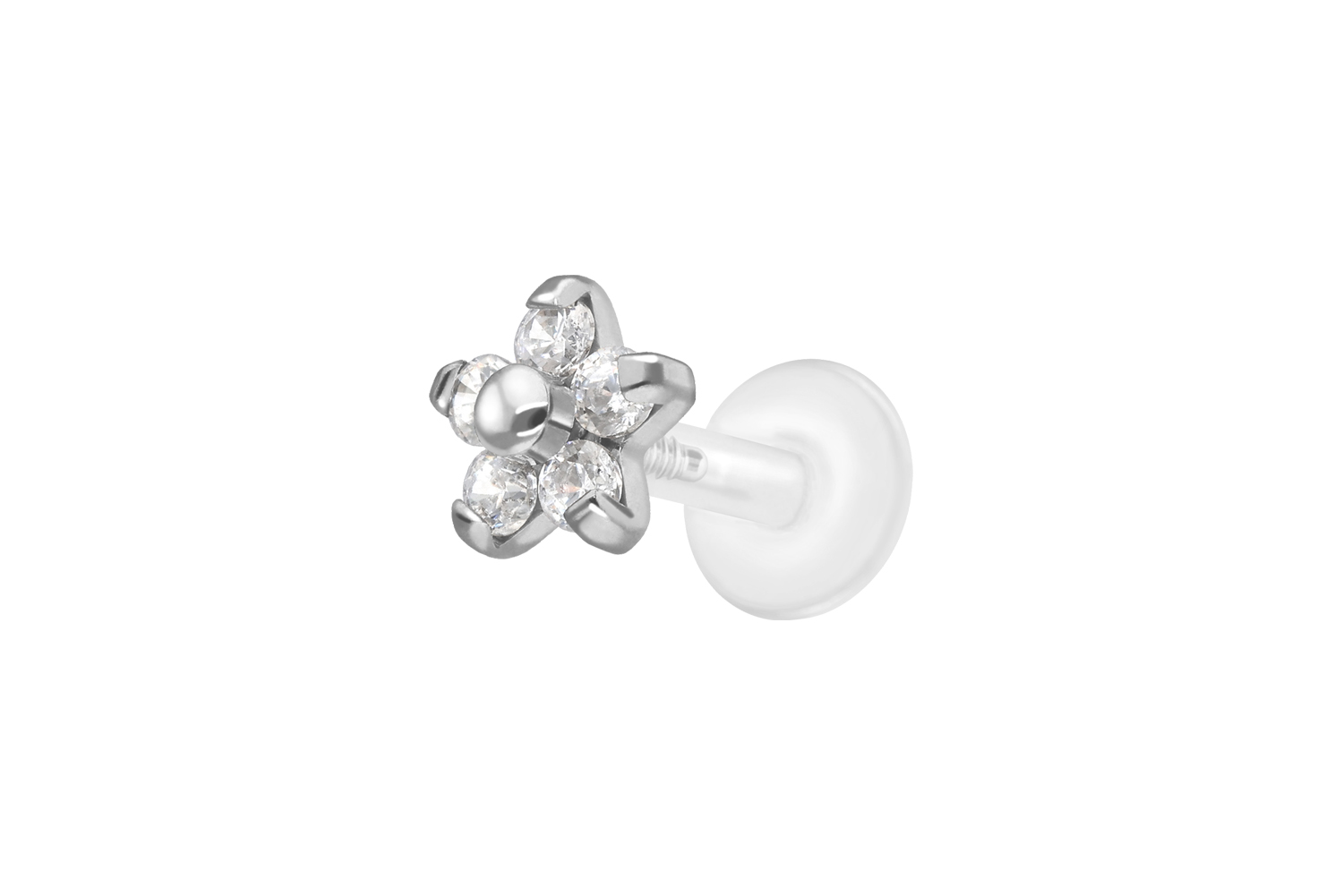 PTFE labret with internal thread + titanium attachment FLOWER WITH 5 CRYSTALS