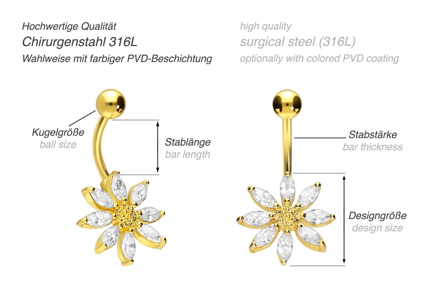 Surgical steel bananabell CRYSTAL FLOWER