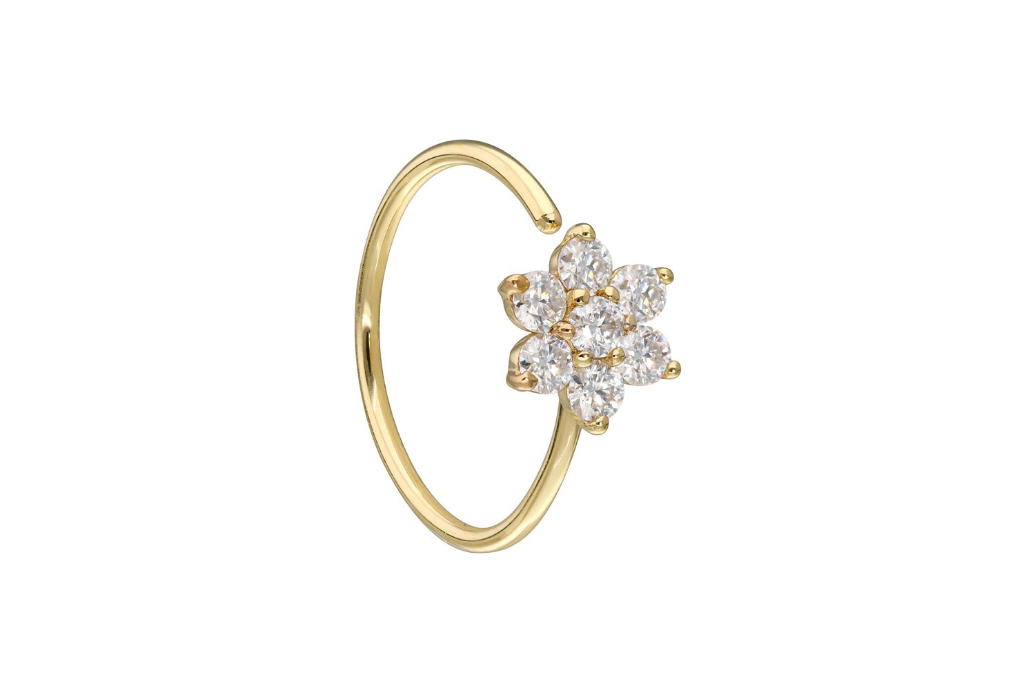 14 Karat Gold Nasenring MOISSANIT-BLUME - biegbar