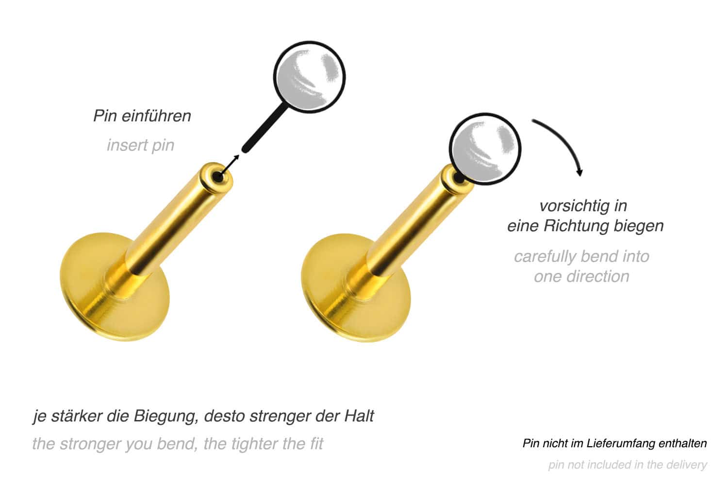 Titan Labret mit Push Fit ohne Kugel ABGERUNDETE PLATTE