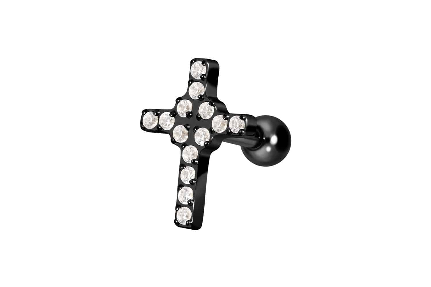 Titanium ear piercing with internal thread CRYSTAL CROSS