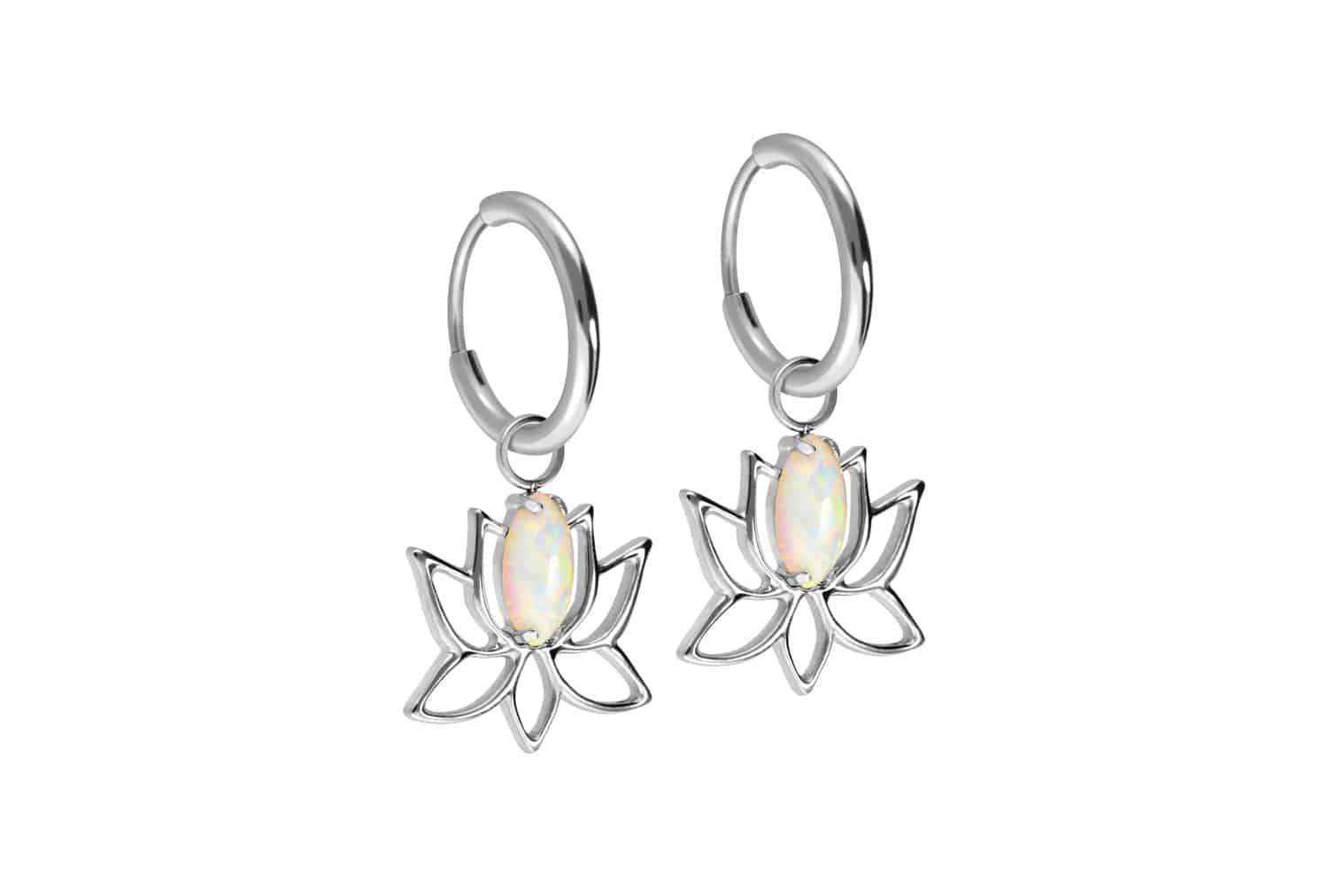 Titanium ear clicker creoles LOTUS BLOSSOM + SYNTHETIC OPAL