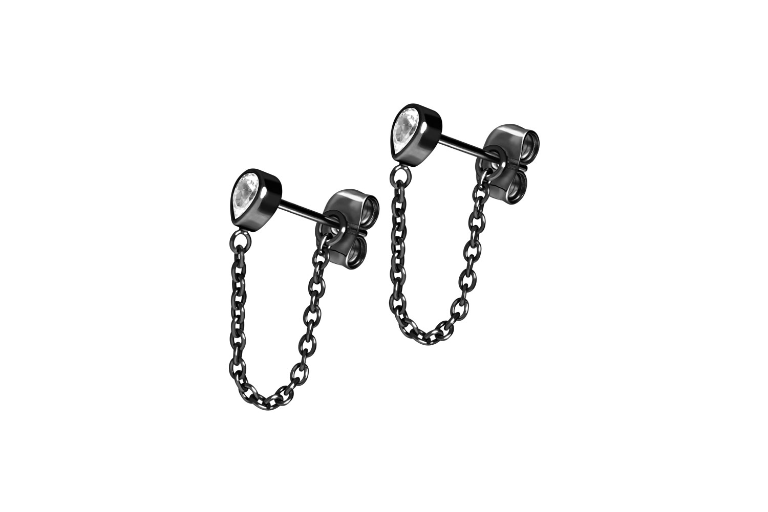 Titanium ear studs CRYSTAL DROP + CHAIN