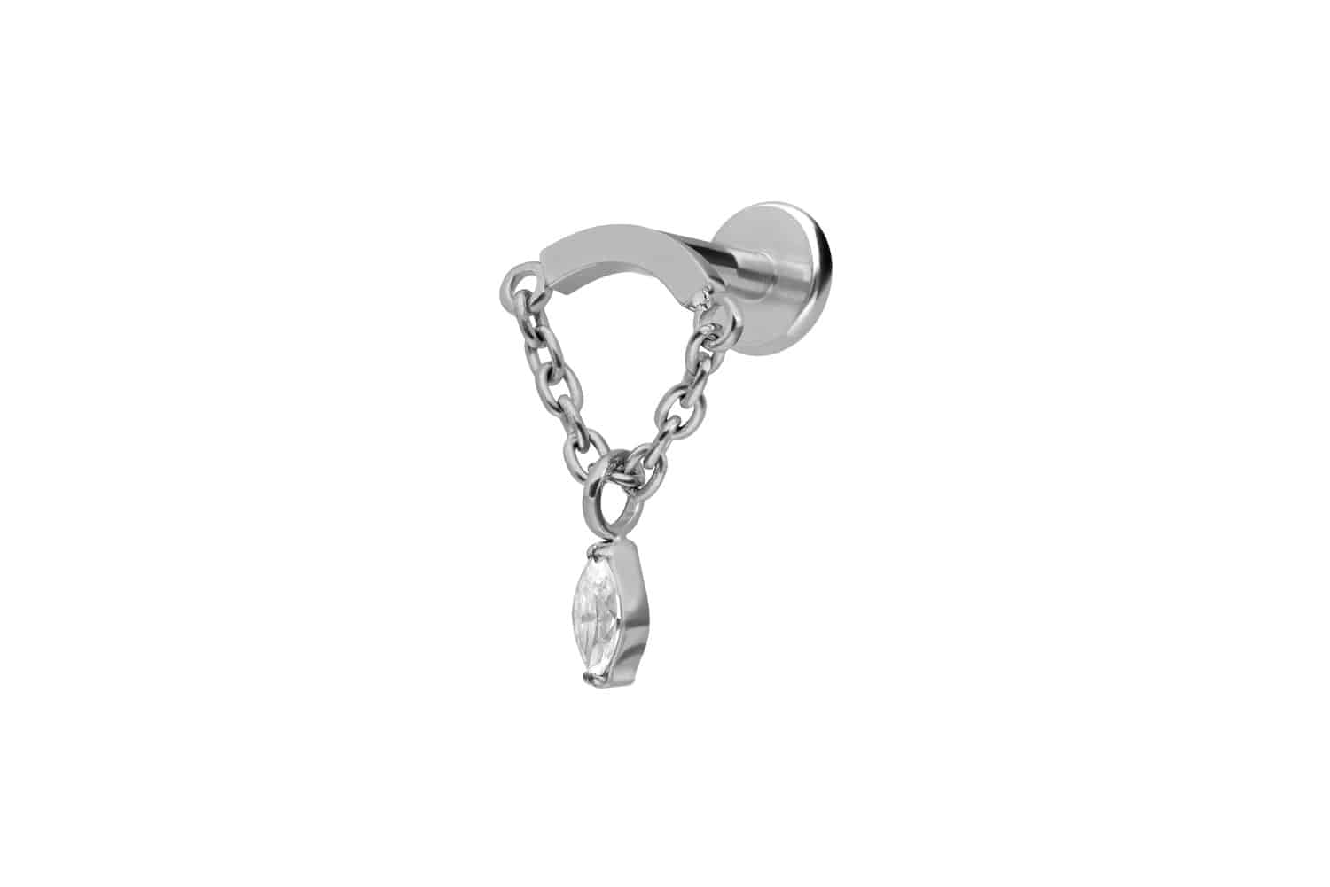 Titanium labret with internal thread ARCH + CHAIN + CRYSTAL DROP