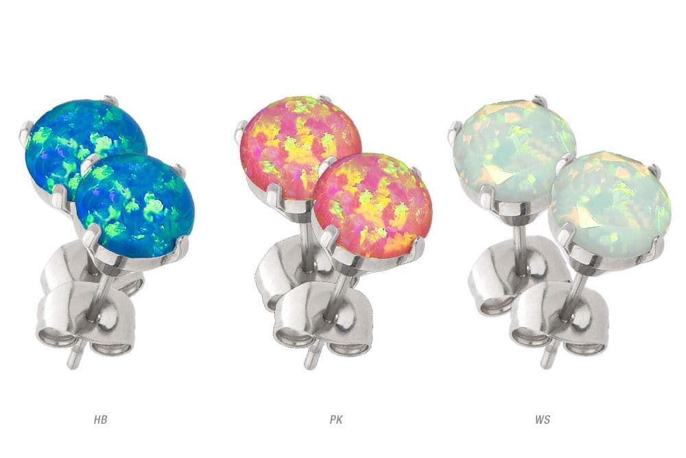 Surgical steel ear studs SYNTHETIC OPAL