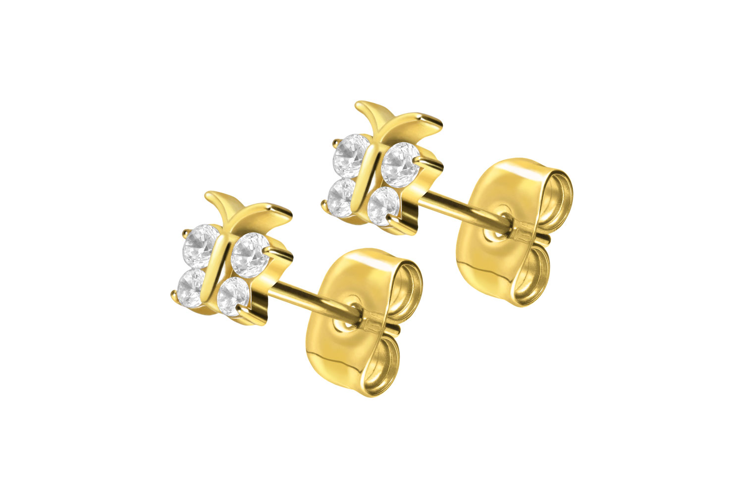 Titanium ear studs CRYSTAL BUTTERFLY