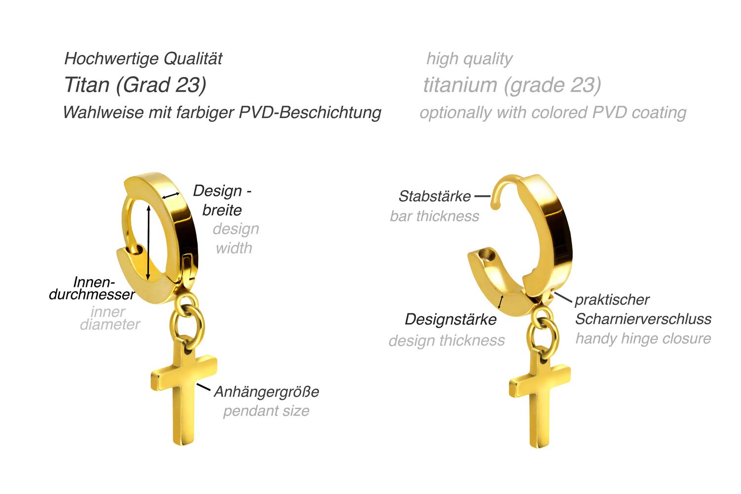 Titanium ear clicker creoles MOVABLE CROSS