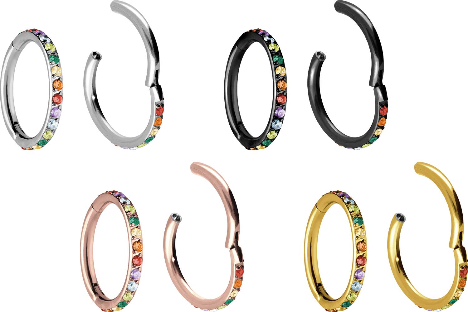 Titanium segment ring clicker SETTED MULTICOLORED CRYSTALS