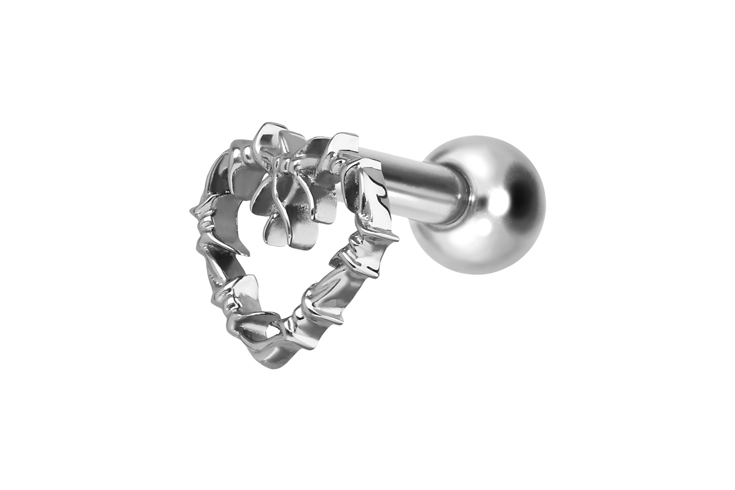 Titanium ear piercing with internal thread HEART OF THORNS