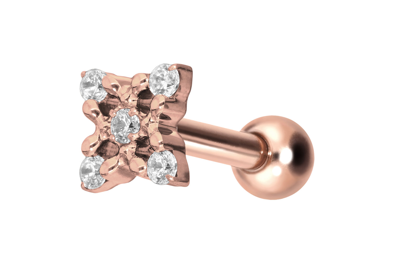 Titanium ear piercing with internal thread CRYSTAL FLOWER