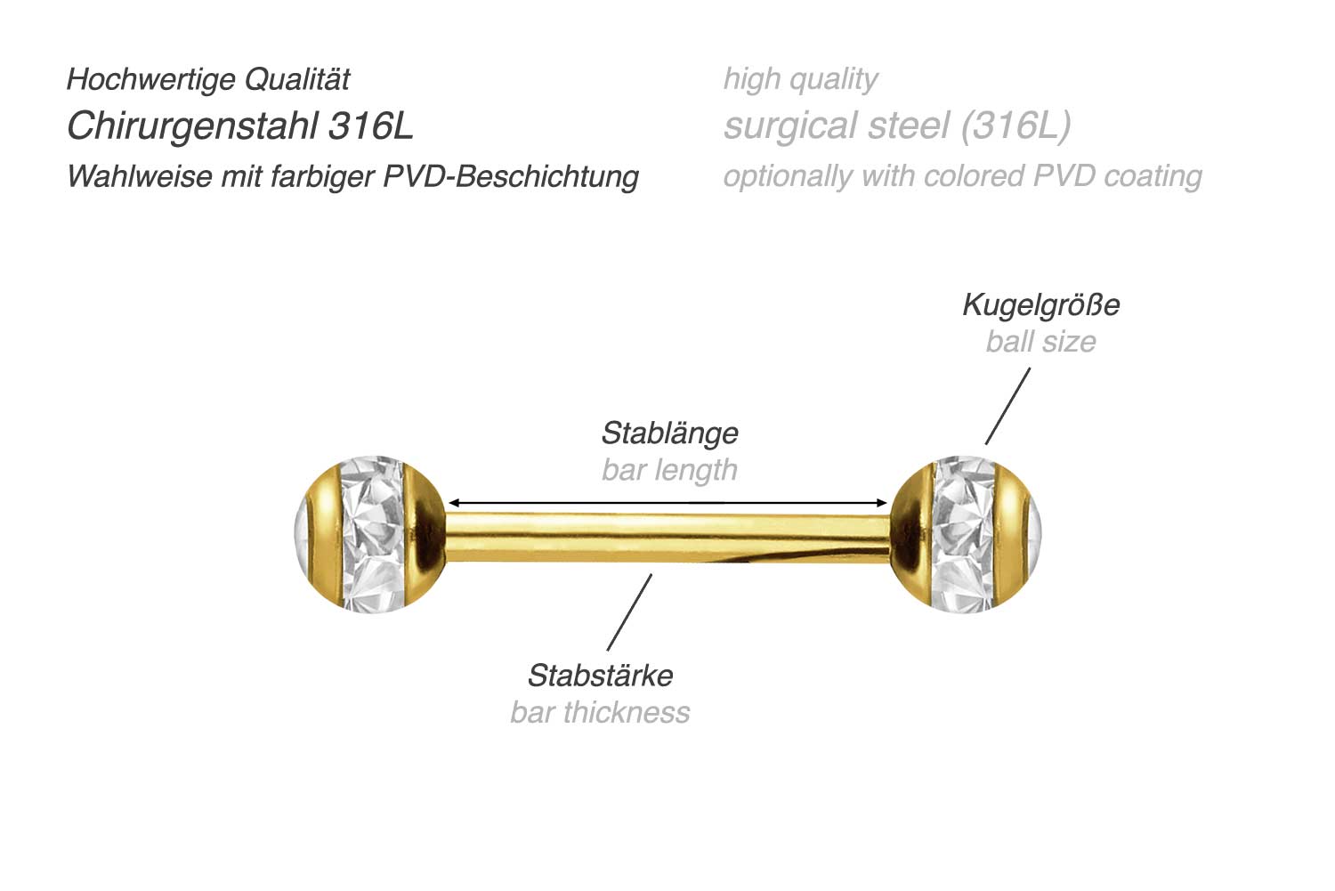 Chirurgenstahl Barbell EPOXY-RING-KUGELN + KRISTALLE