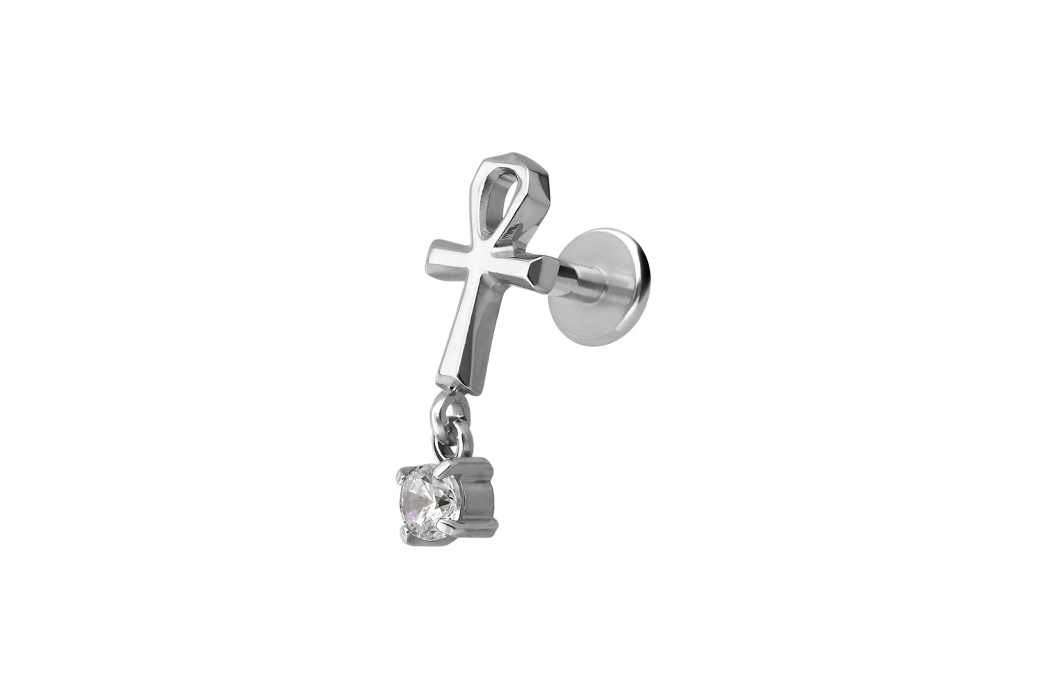 Titan Labret mit Innengewinde ANKH + KRISTALL