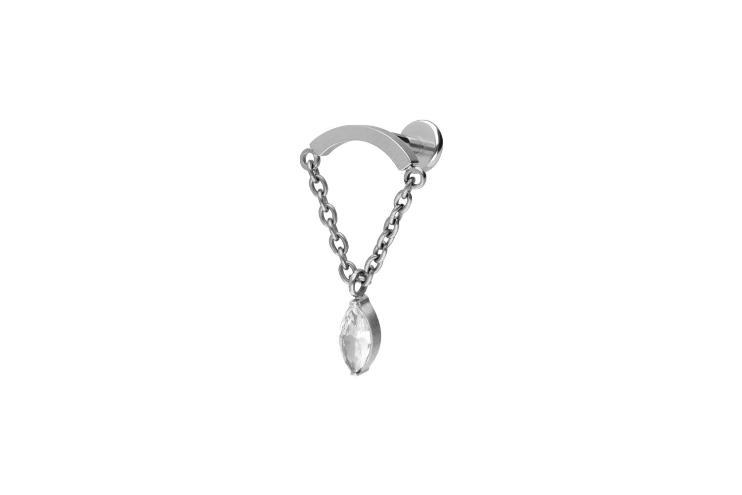 Titanium labret with push fit ARCH + CHAIN + CRYSTAL DROP