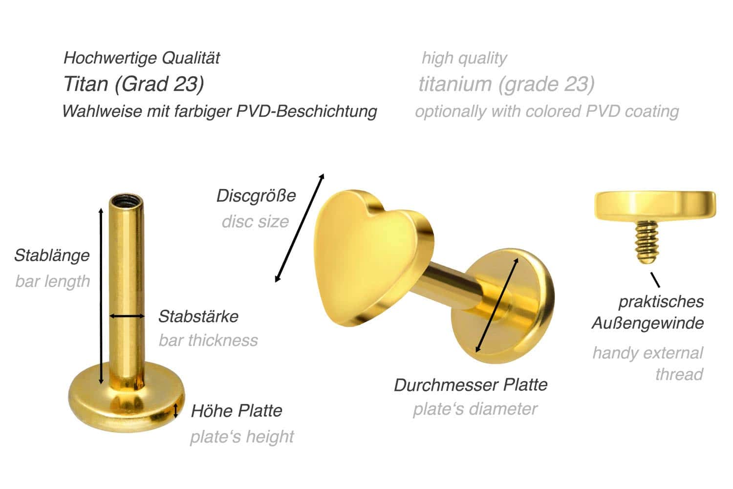 Titan Labret mit Innengewinde HERZ