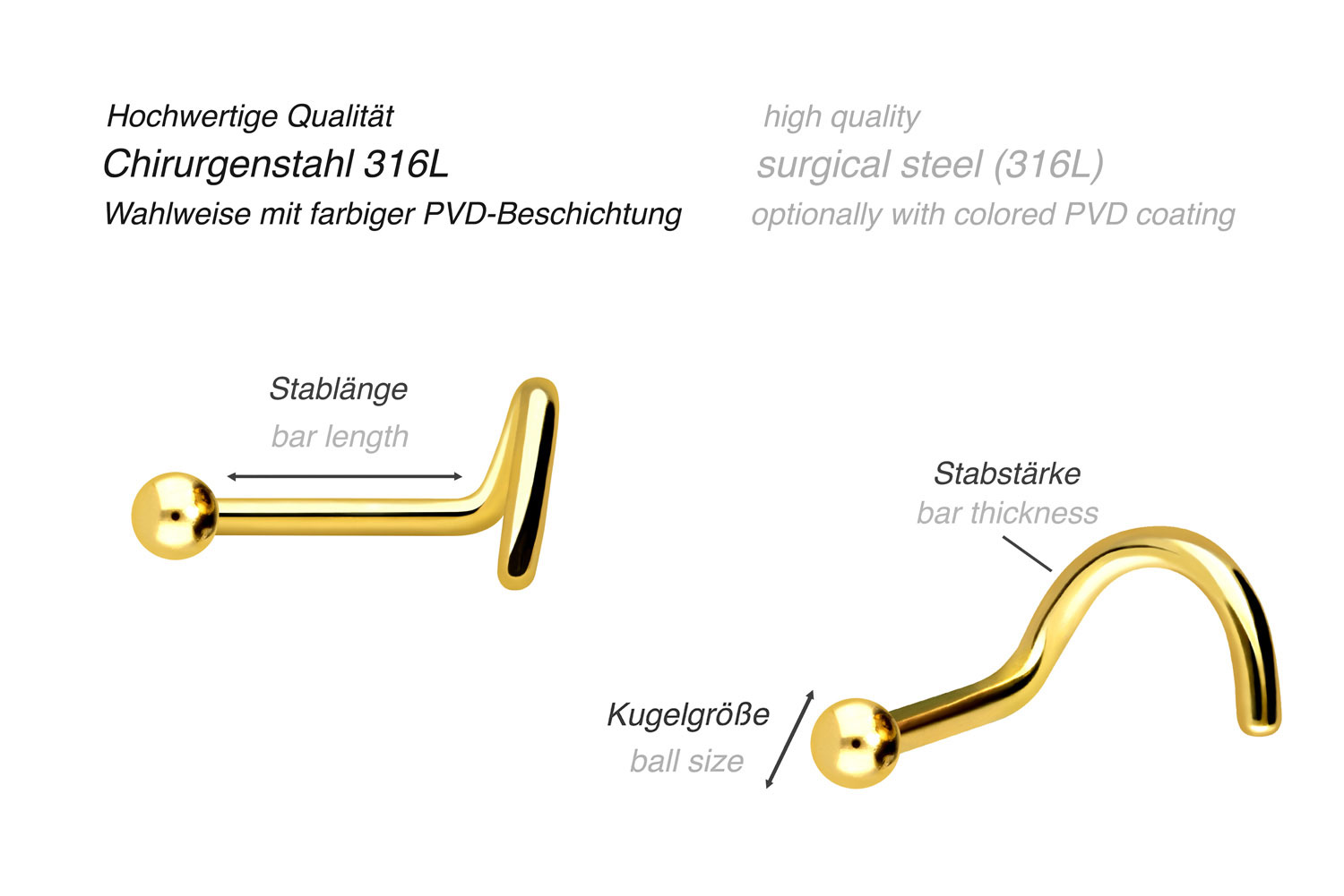 Chirurgenstahl Nasenstecker Spirale KUGEL