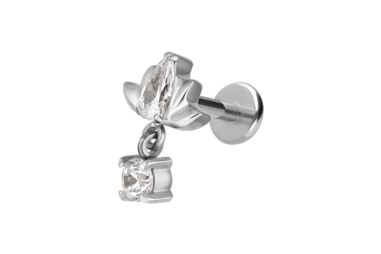 Titanium labret with push fit LOTUS BLOSSOM + CRYSTAL