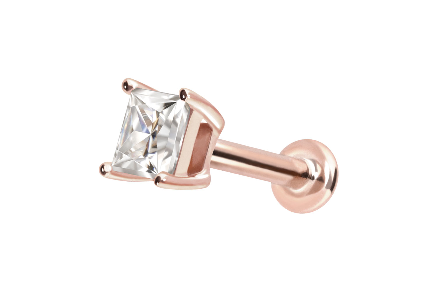 14 carat gold labret with push fit MOISSANITE SQUARE