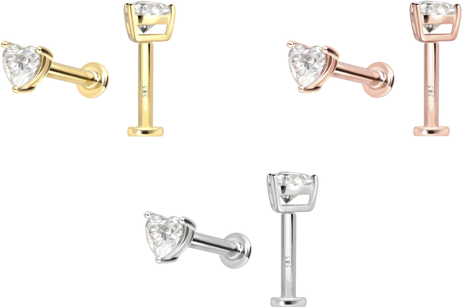 14 carat labret with internal thread MOISSANITE HEART