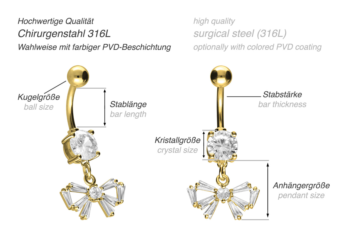 Surgical steel bananabell with brass design CRYSTAL LOOP ++SALE++