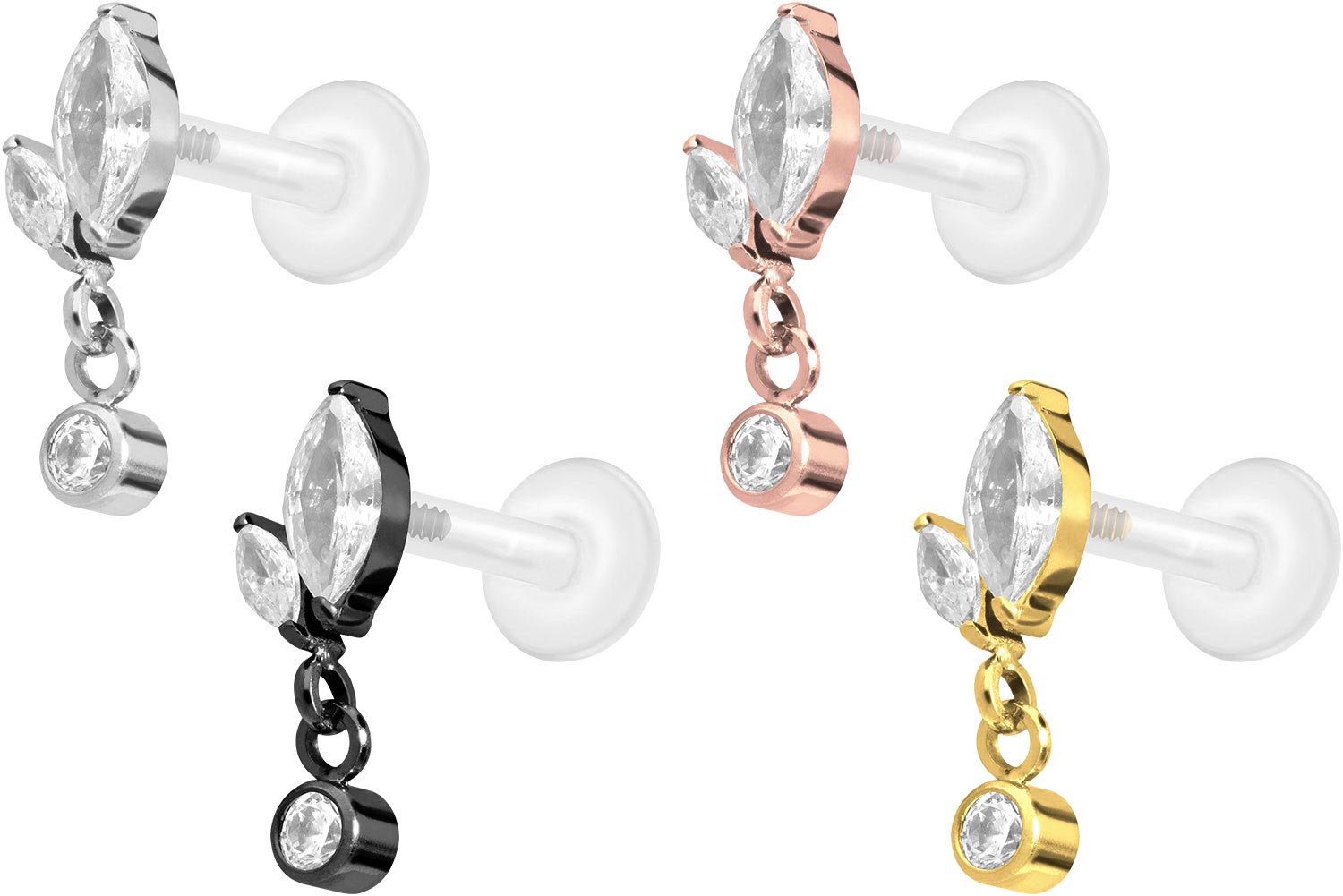 PTFE Labret mit Innengewinde + Titan-Aufsatz KNOSPE + KRISTALL