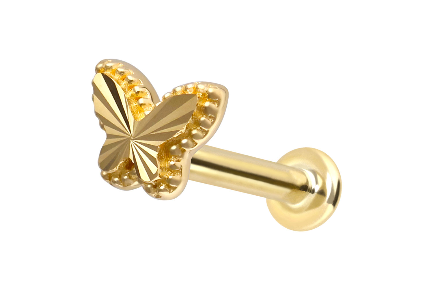14 carat gold labret with push fit BUTTERFLY