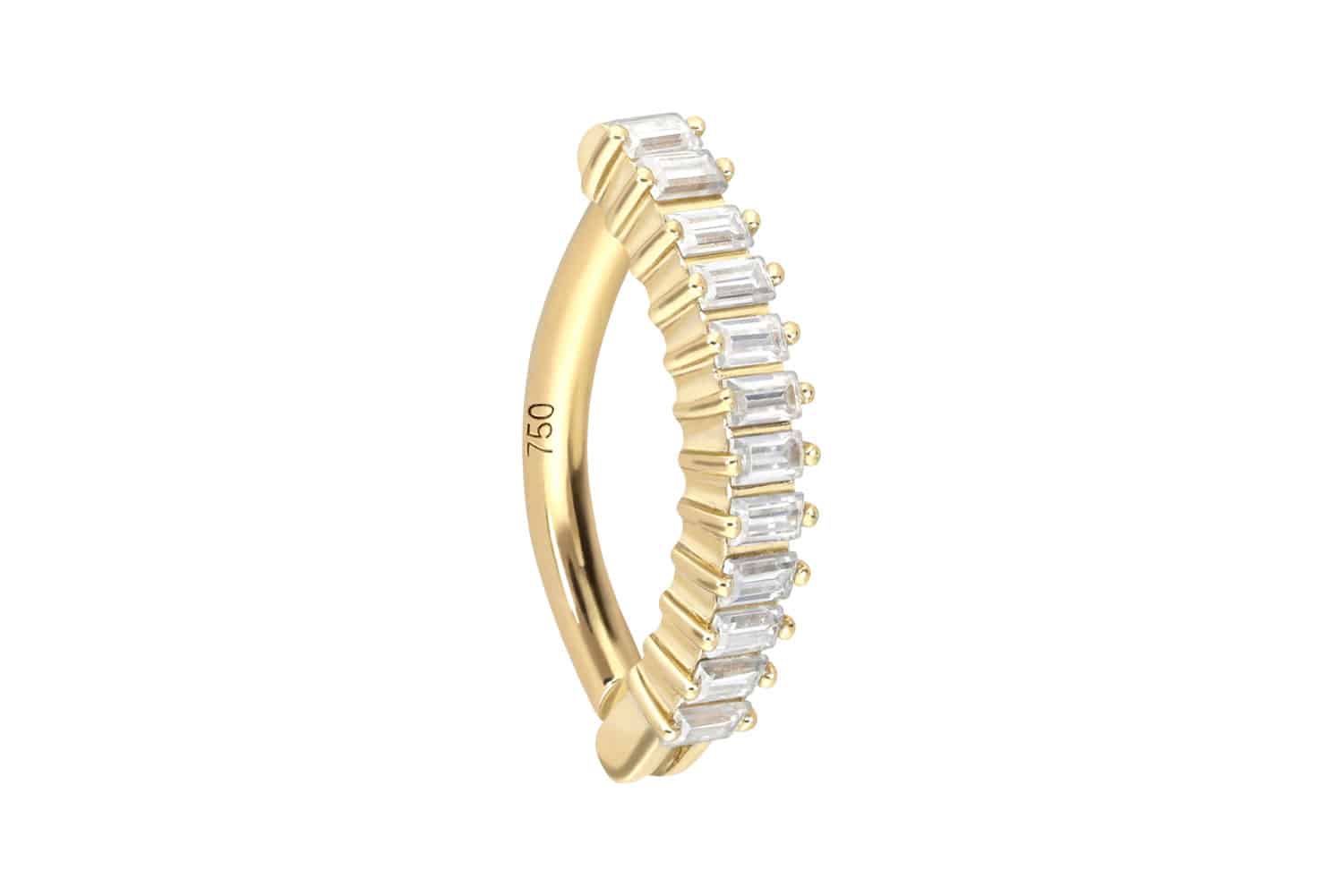 18 Karat Gold Bauchnabelclicker BOGEN + EINGEFASSTE MOISSANIT-RECHTECKE