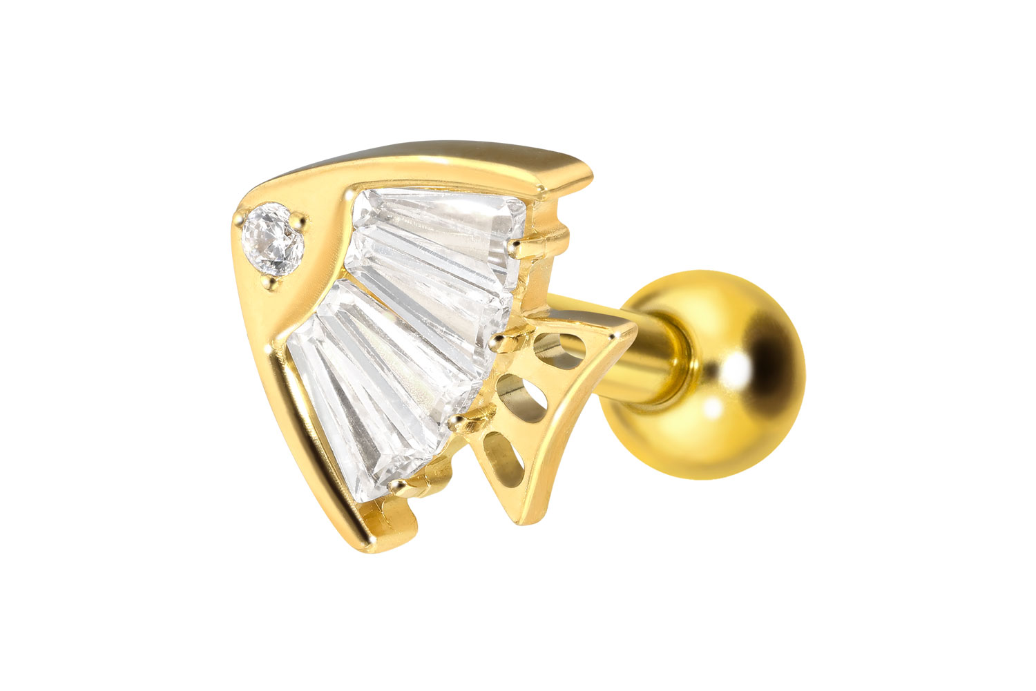 Titanium ear piercing with internal thread CRYSTAL FISH