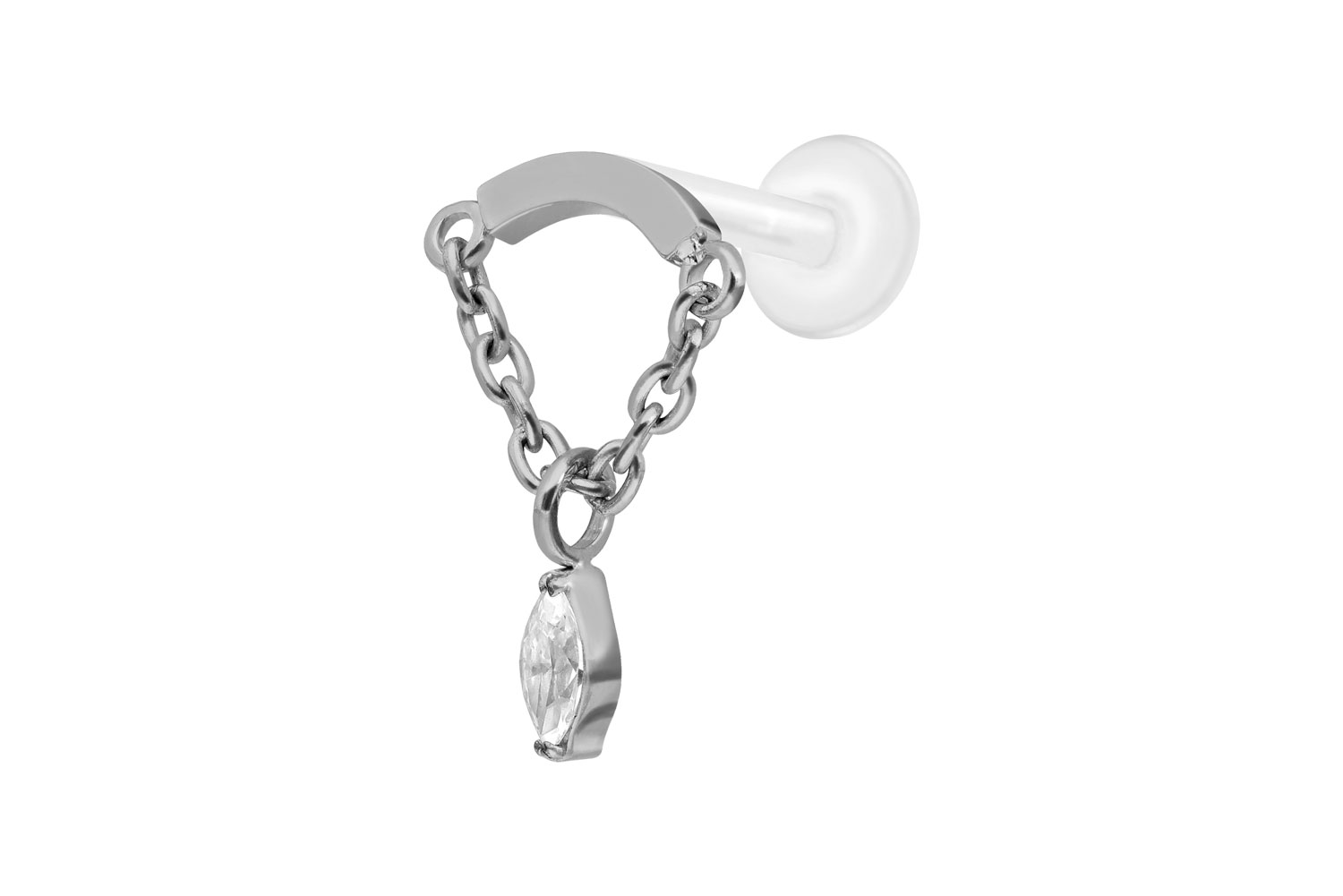 PTFE labret with internal thread + titanium attachment ARCH + CHAIN + CRYSTAL DROP