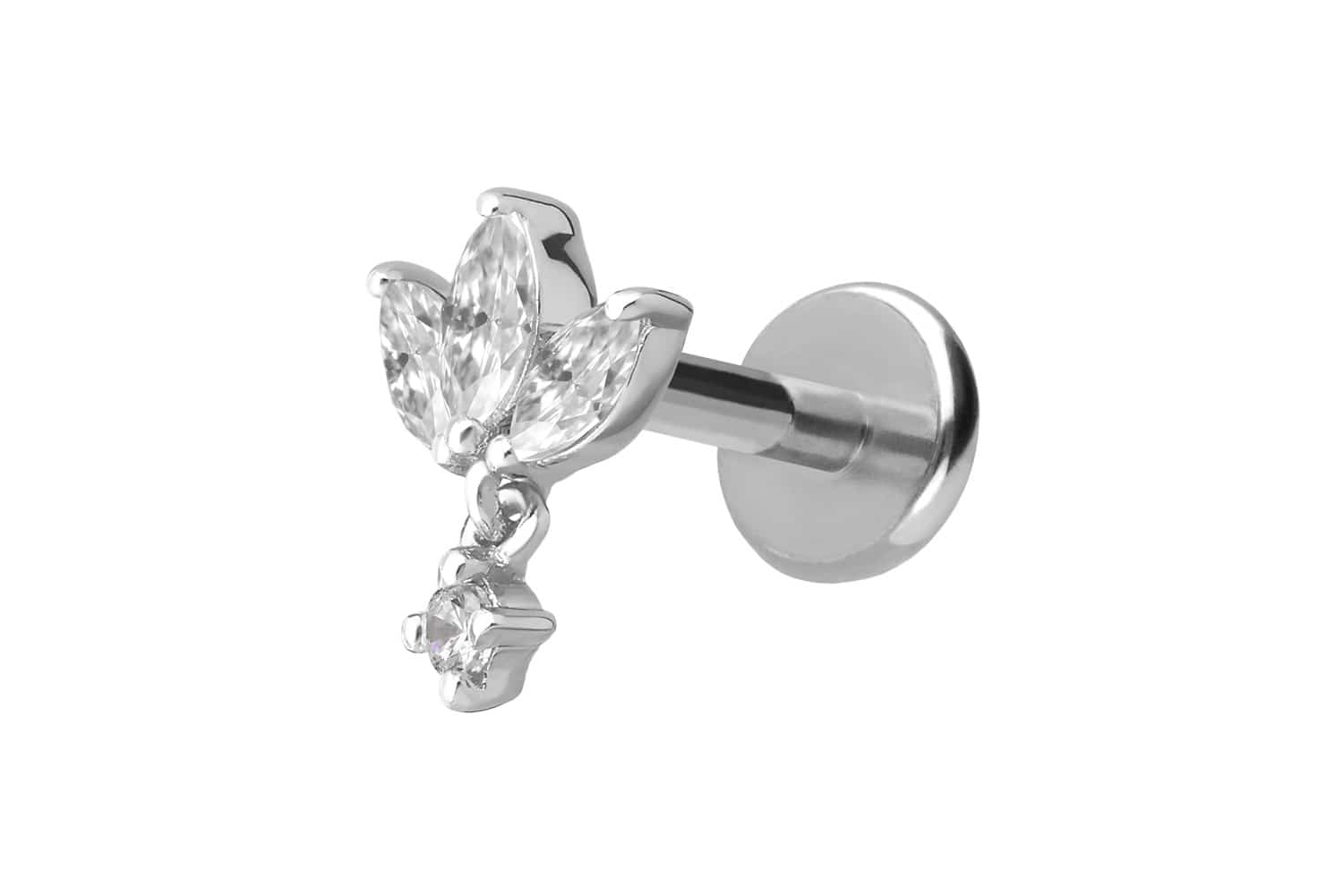 Titanium labret with internal thread + 925 silver attachment MOISSANITE LOTUS BLOSSOM