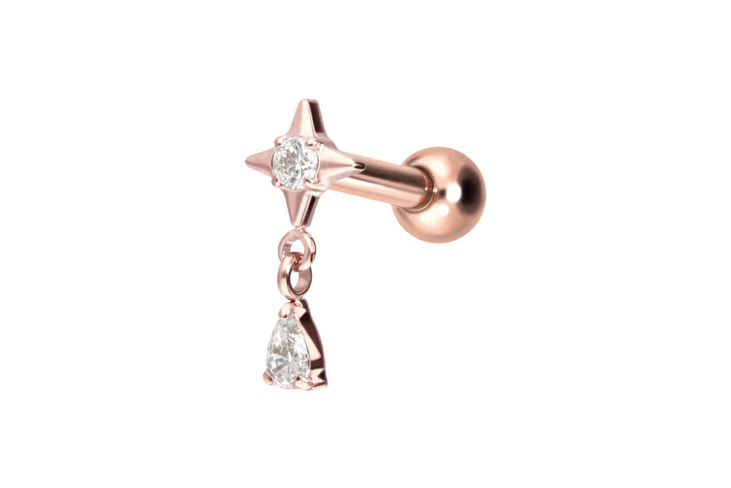 Titan Ohrpiercing mit Innengewinde STERN + KRISTALLTROPFEN