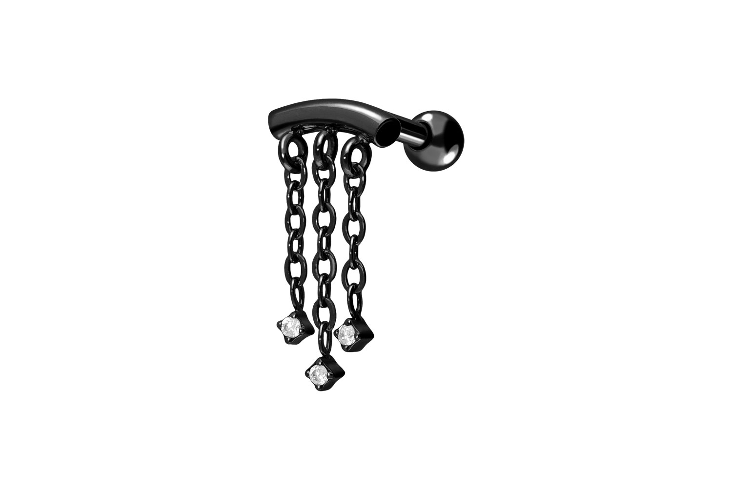 Surgical steel ear piercing ARCH + 3 CHAINS + 3 CRYSTALS