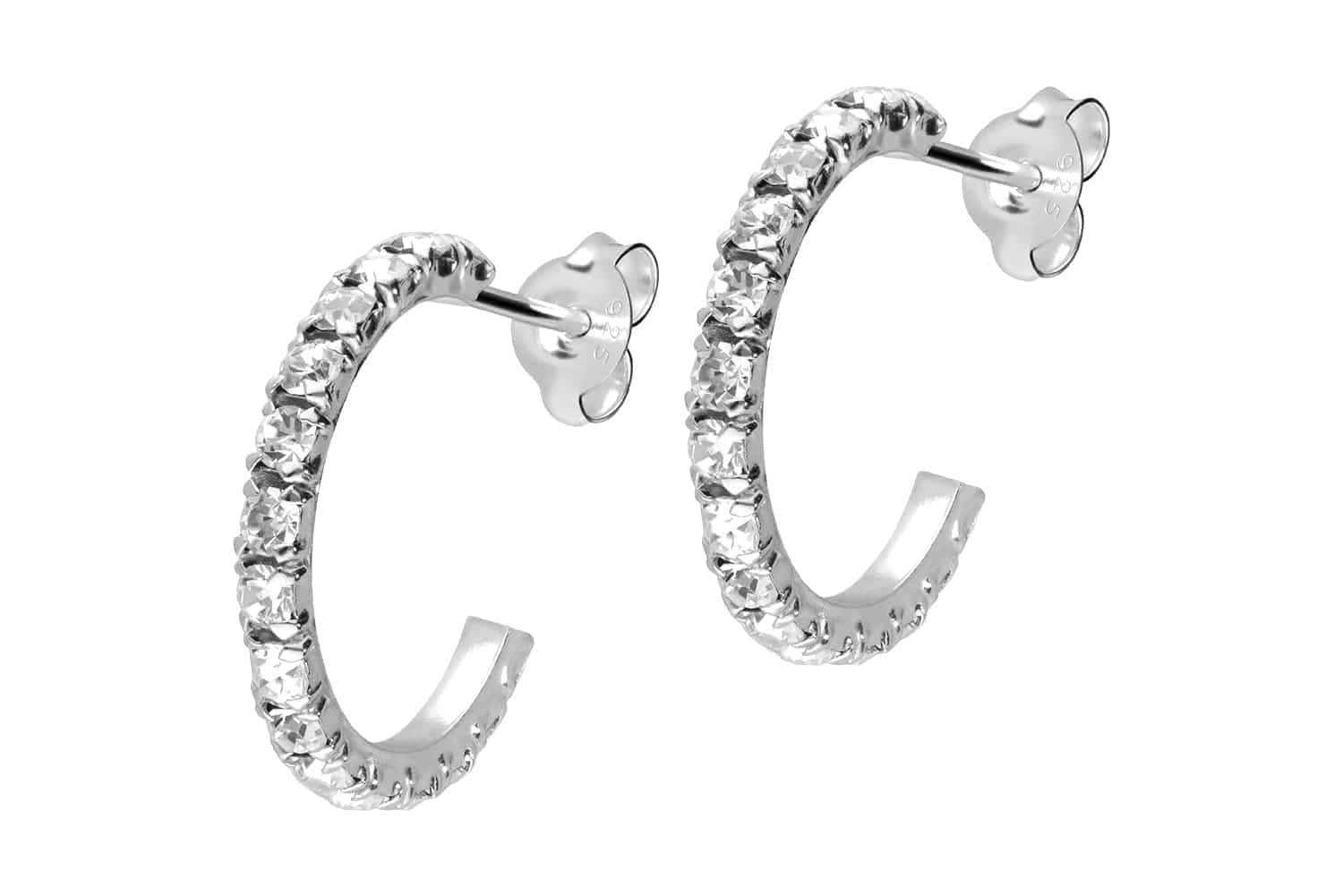 925 silver ear studs PLATINIZED + OPEN RING WITH CRYSTALS